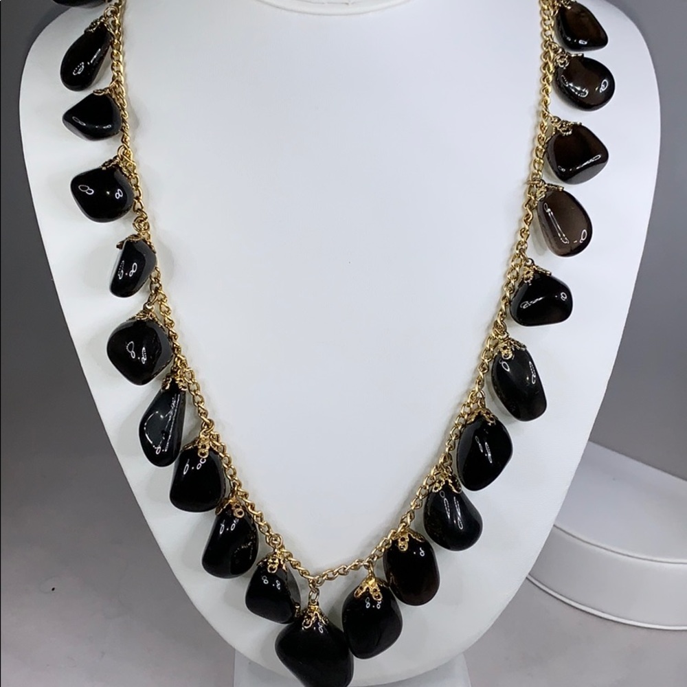 Vintage Apache Tear Obsidian 12k GF necklace